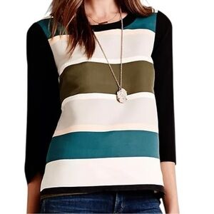 Troubadour Anthropologie Women’s 2P Black Gray Teal Green Rugby Stripe Blouse